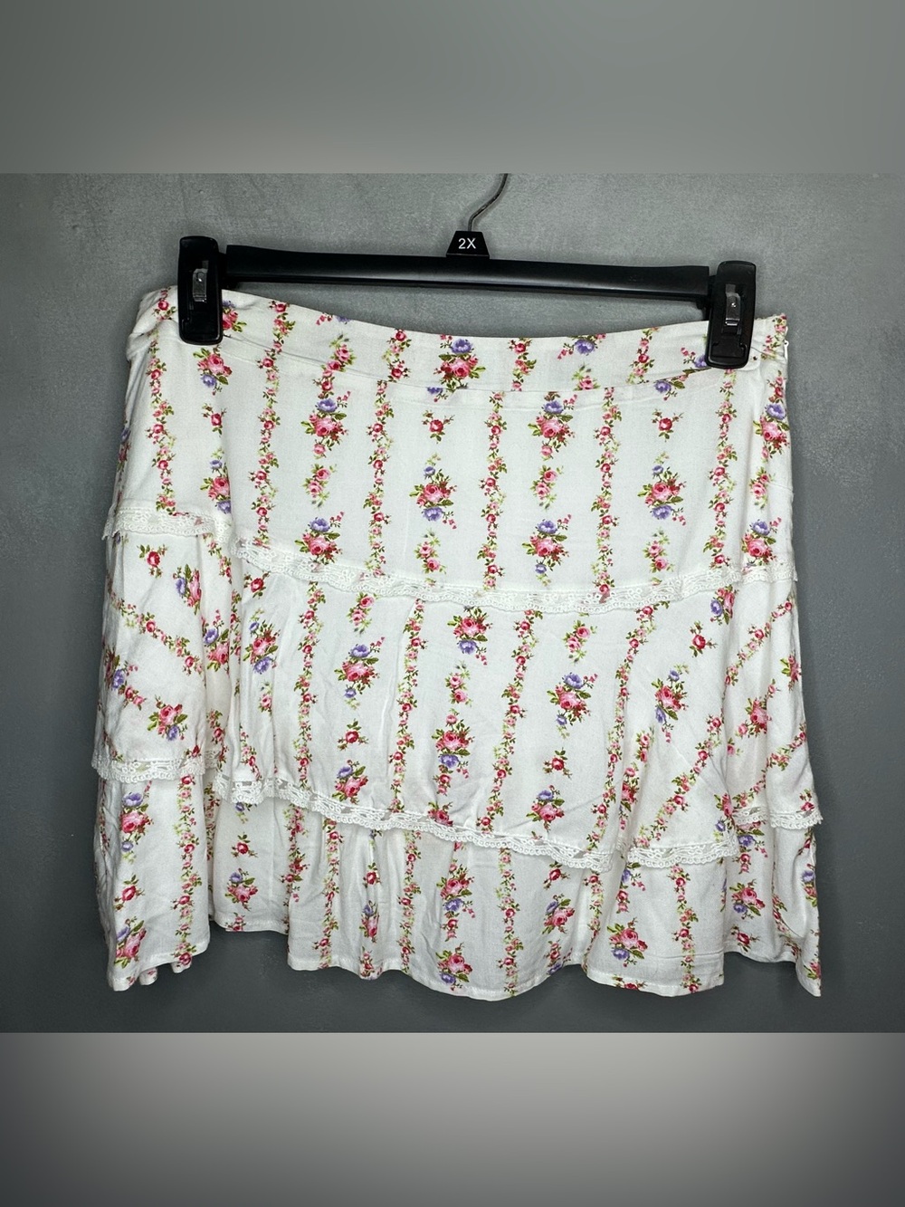 Altar'd State White Floral Ruffled Mini Skirt